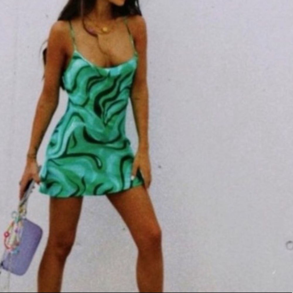 ZARA Green Satin Mini Dress